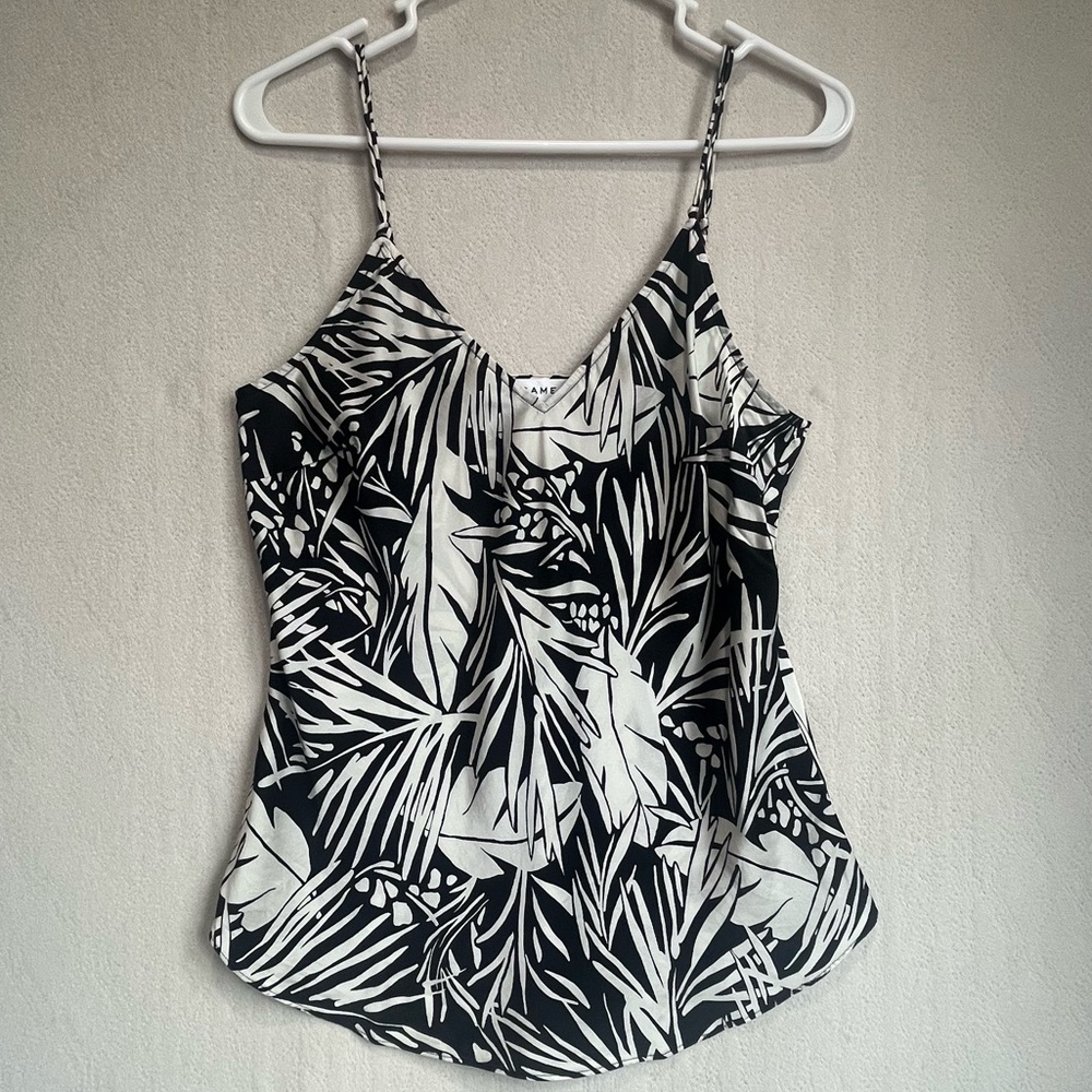 Frame Women's 100% Washable Silk Black Hawaiian Tropical Camisole Cami Top Sz M